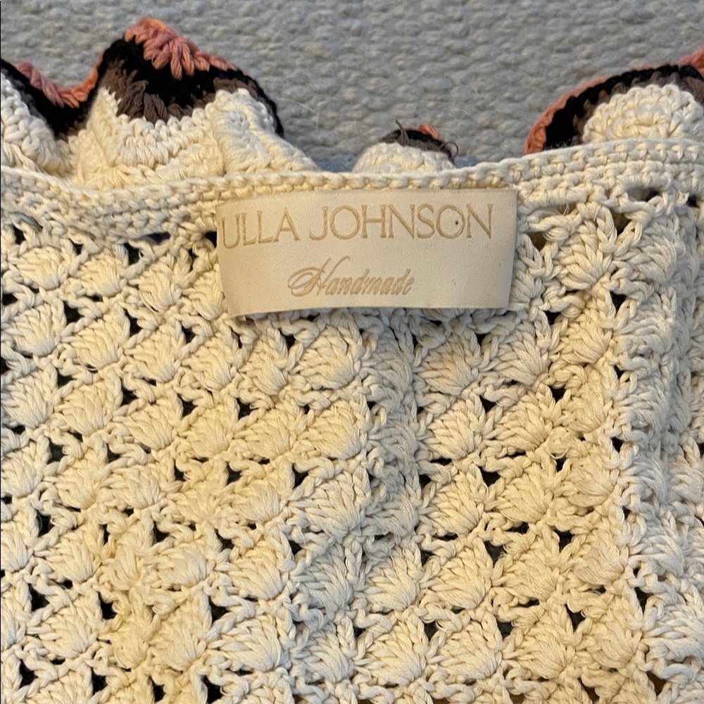 Ulla Johnson Cream Crochet Top with Pink and Black Trim - Picture 2 of 5